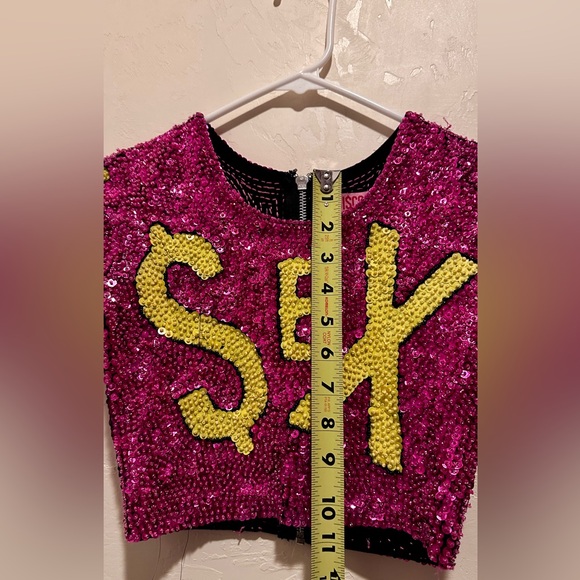 “$EX” Discount Universe Women's Pink and Yellow Sequin Crop Shirt - Picture 6 of 6